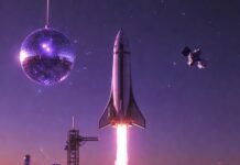 Private Space Companies: The New Frontier of Space Exploration reusable rocket standing vertically on a dusty Texas launchpad at golden hour