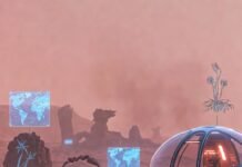 How Mars Exploration is Preparing Us for Future Colonization lone astronaut awkwardly planting a slightly bent American flag on rusty-red Martian