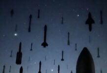 The blog title is: SpaceX, Blue Origin, and Other Major Space Companies to Watch rocket silhouettes against a starry sky but one has a goofy