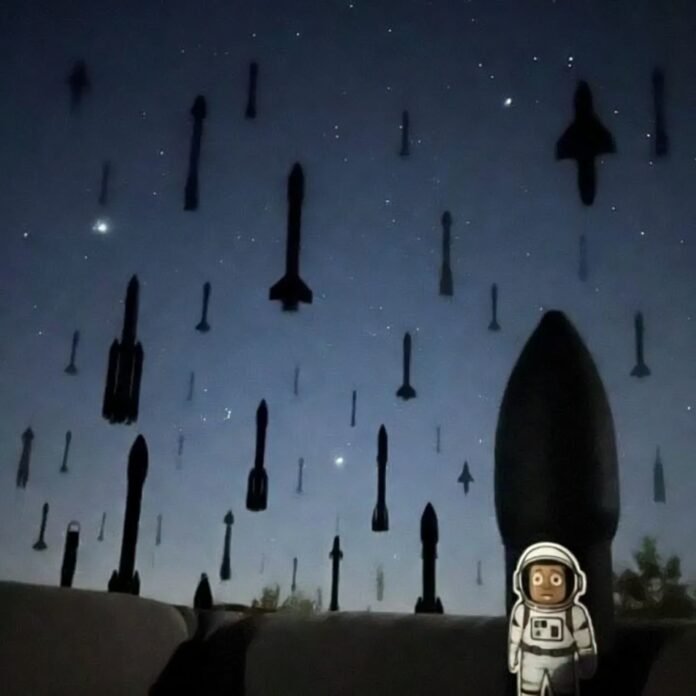 rocket silhouettes against a starry sky but one has a goofy rocket silhouettes against a starry sky but one has a goofy