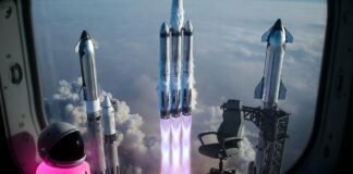 How Private Space Companies Are Disrupting the Space Industry Heavy rocket mid-launch with blue plasma flames