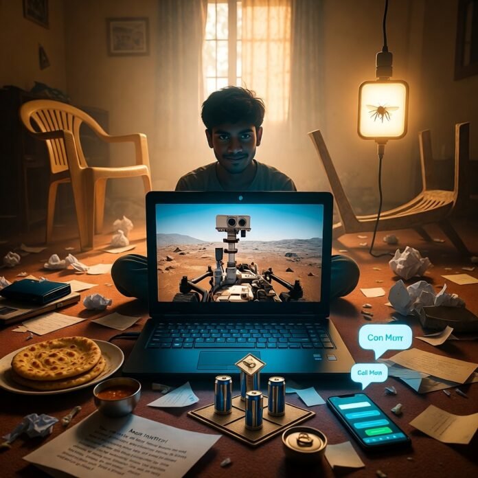 glowing laptop displaying a bright Mars rover selfie